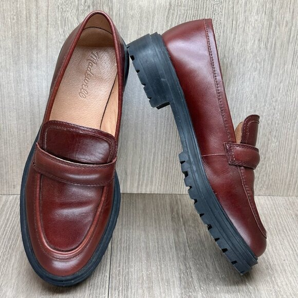 Madewell The Bradley Chunky Lugsole Loafer Women Sz 8 Leather Chunky Cherry Wood - Picture 4 of 13